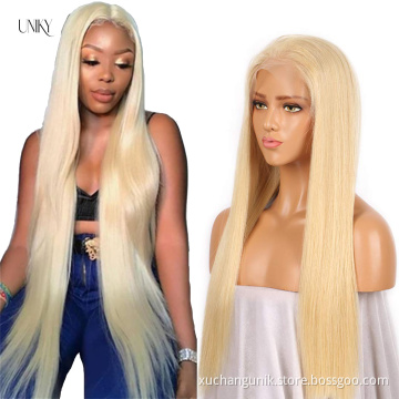 Uniky 100% Unprocessed 613 Blonde Transparent Lace Front Wigs Pre Plucked Virgin Brazilian 13x4 Straight hair wig